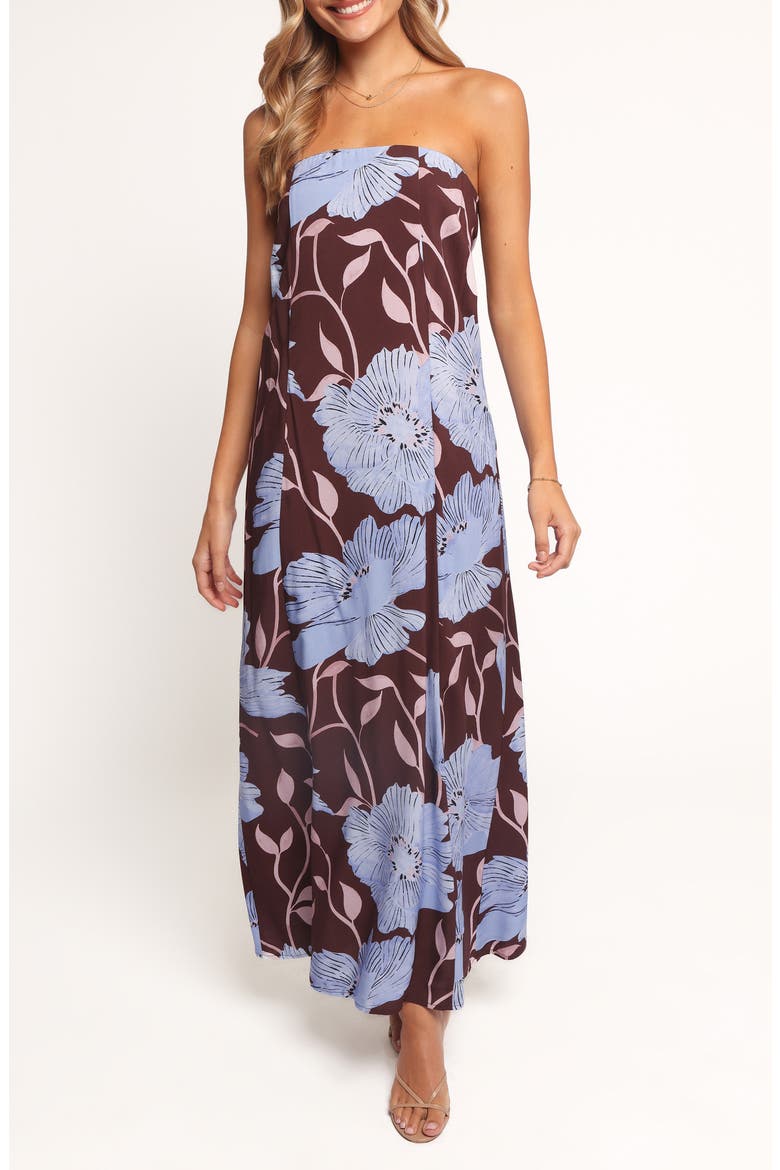 Ottavia Floral Strapless Maxi Dress, Main, color, BLUE POPPIES