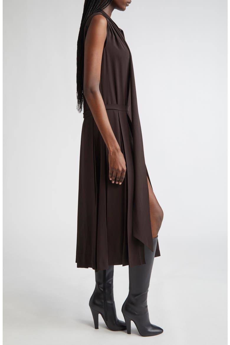 Pleated Tie Neck Sleeveless Silk Shirtdress, Alternate, color, CHOCOLATE