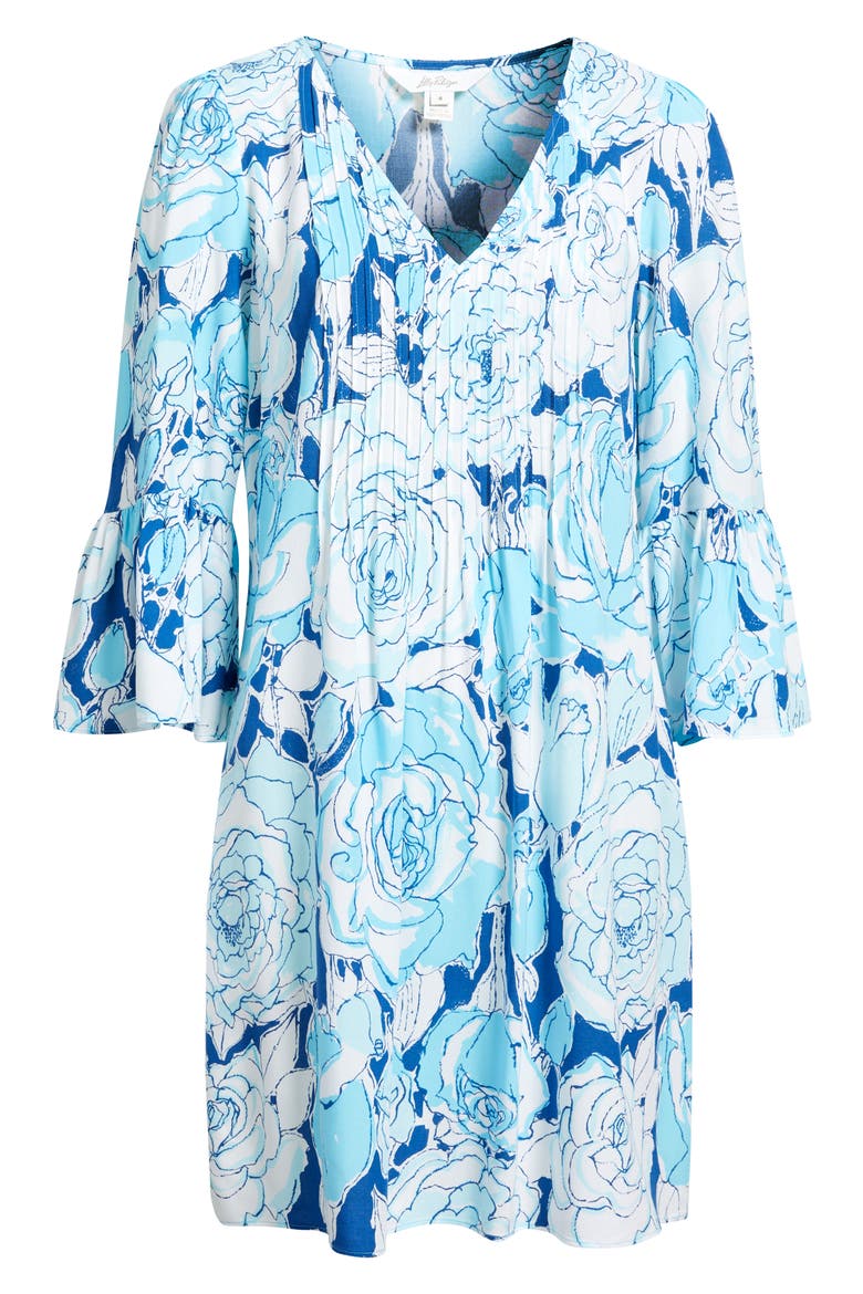 Danika Pleated Bodice Floral Tunic Minidress, Alternate, color, CAPRI BLUE ROSANNA