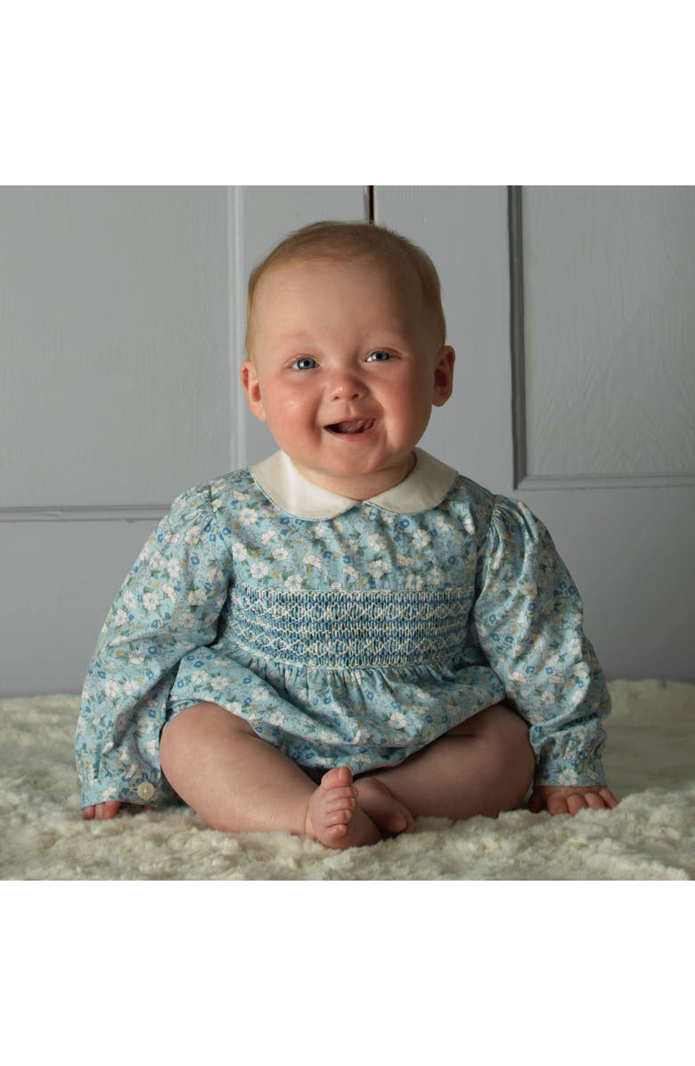 Rachel Riley Floral Smocked Babysuit, Alternate, color, Blue