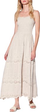 Walter Baker SIrena Smocked Linen & Cotton Maxi Dress