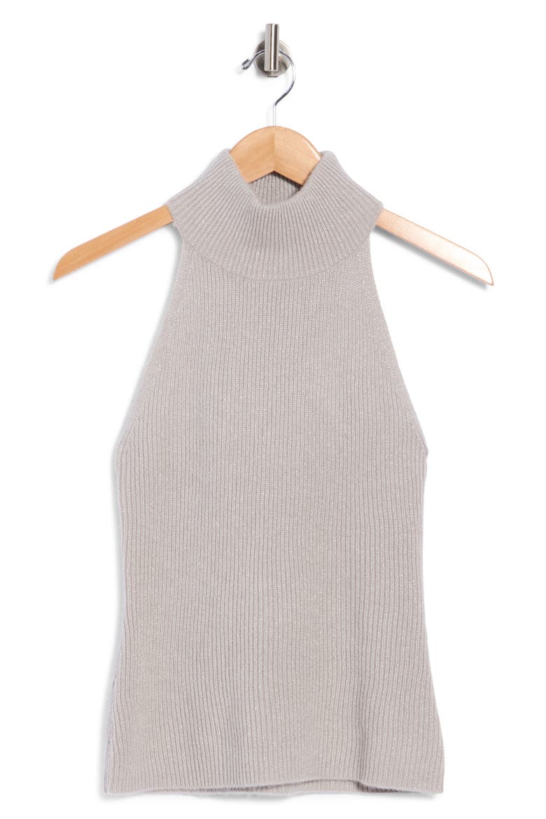 Mock Neck Cashmere Blend Sweater Tank, Main, color, GENTLE GREY/ SILVER LUREX