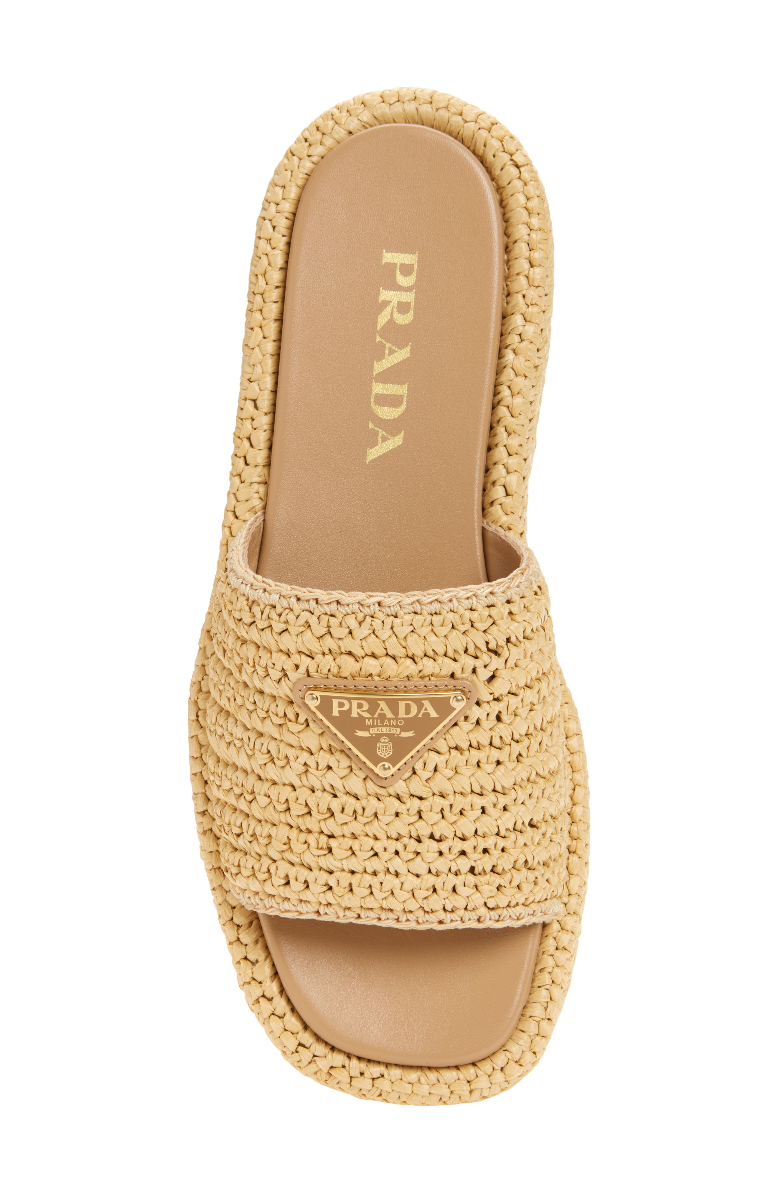 Prada Raffia Flatform Slide Sandal, Alternate, color, Naturale