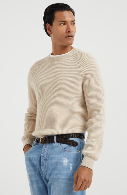 Brunello Cucinelli English Rib Knit Sweater In Sand