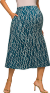 24seven Comfort Apparel Maternity Teal Geometric Print Elastic Waist Pocket Midi Skirt