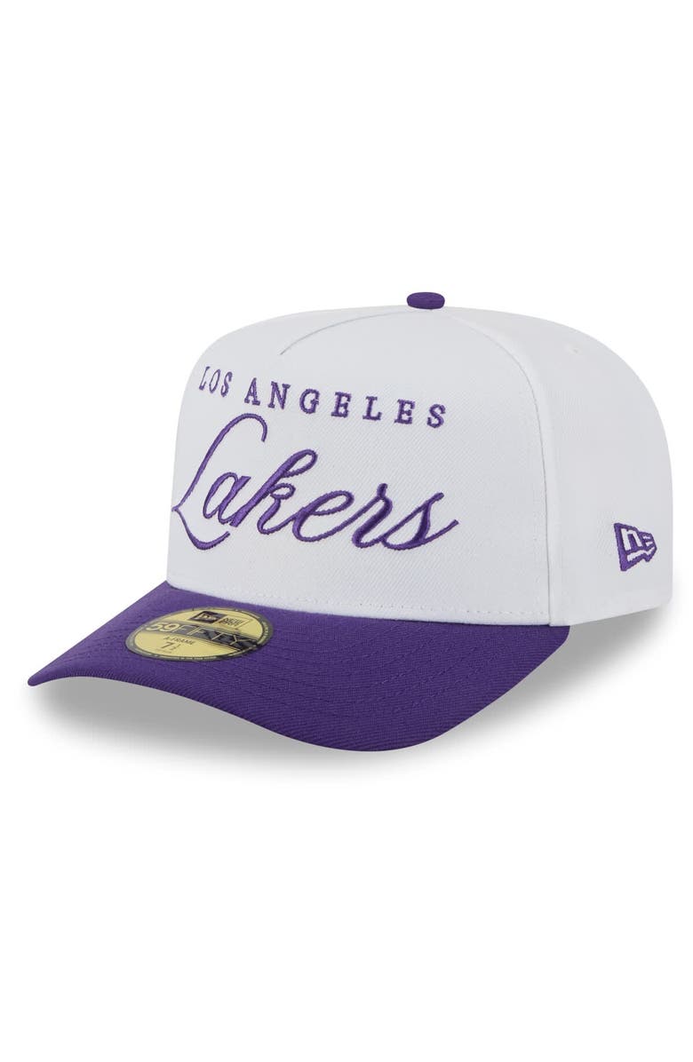 New Era Men's New Era White/Purple Los Angeles Lakers 2025 NBA Draft A-Frame 59FIFTY Fitted Hat, Alternate, color, White