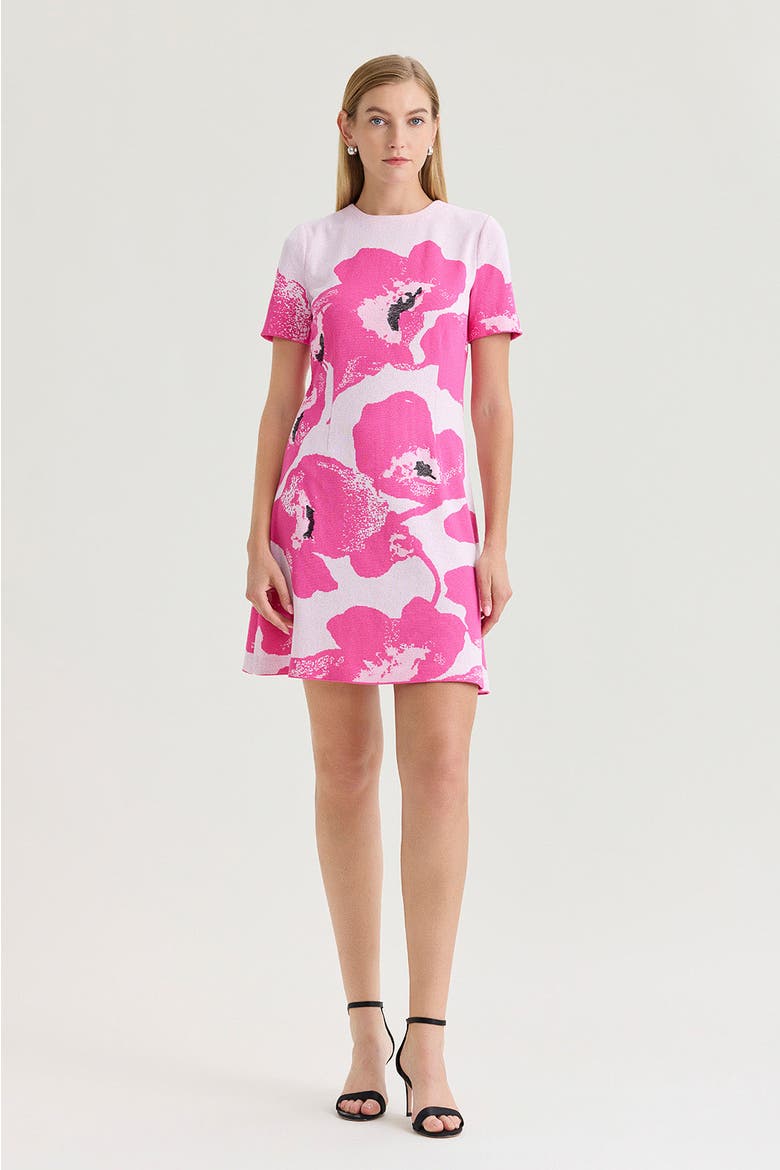 Floral Jacquard Soft Knit A-Line Dress, Main, color, Carmine Rose/White