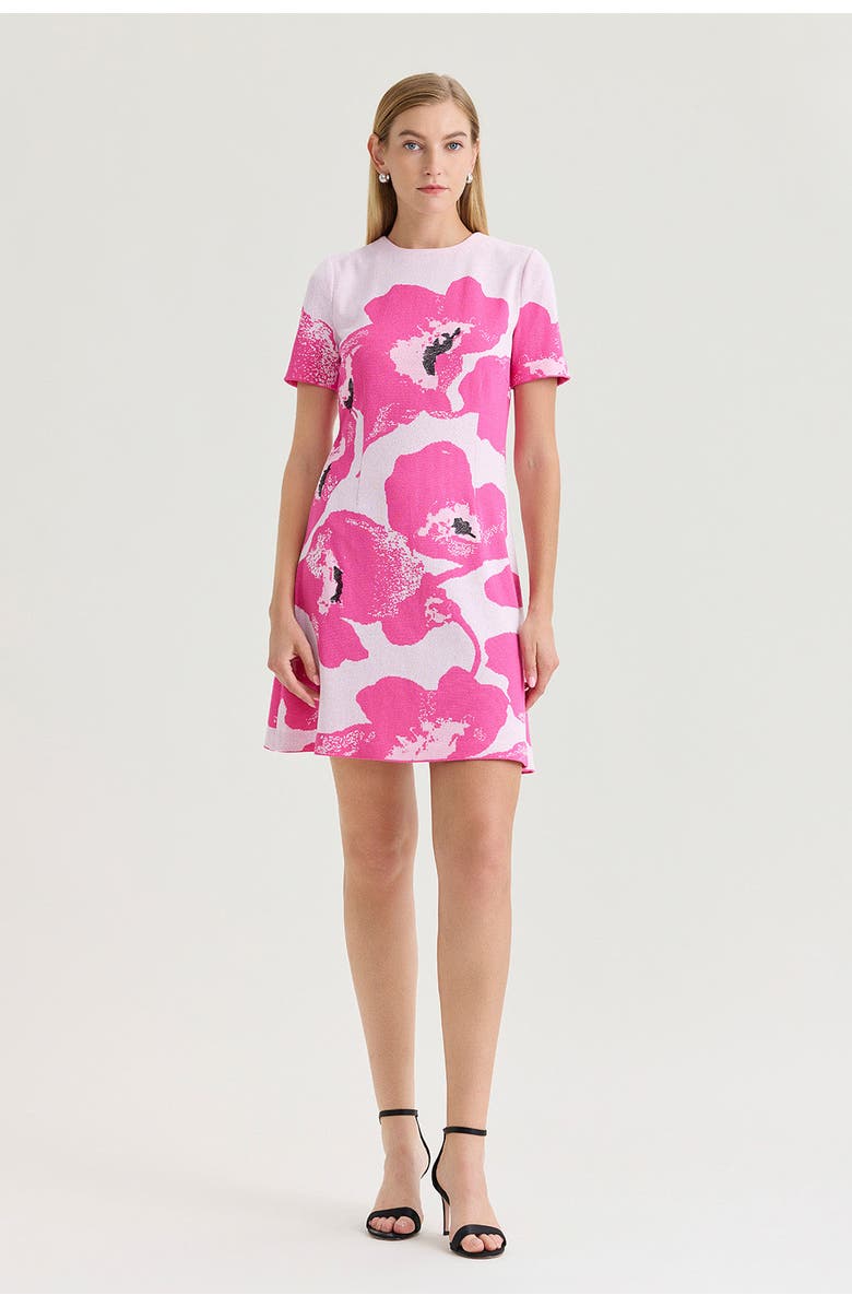 Ming Wang Floral Jacquard Soft Knit A-Line Dress, Main, color, Carmine Rose/White