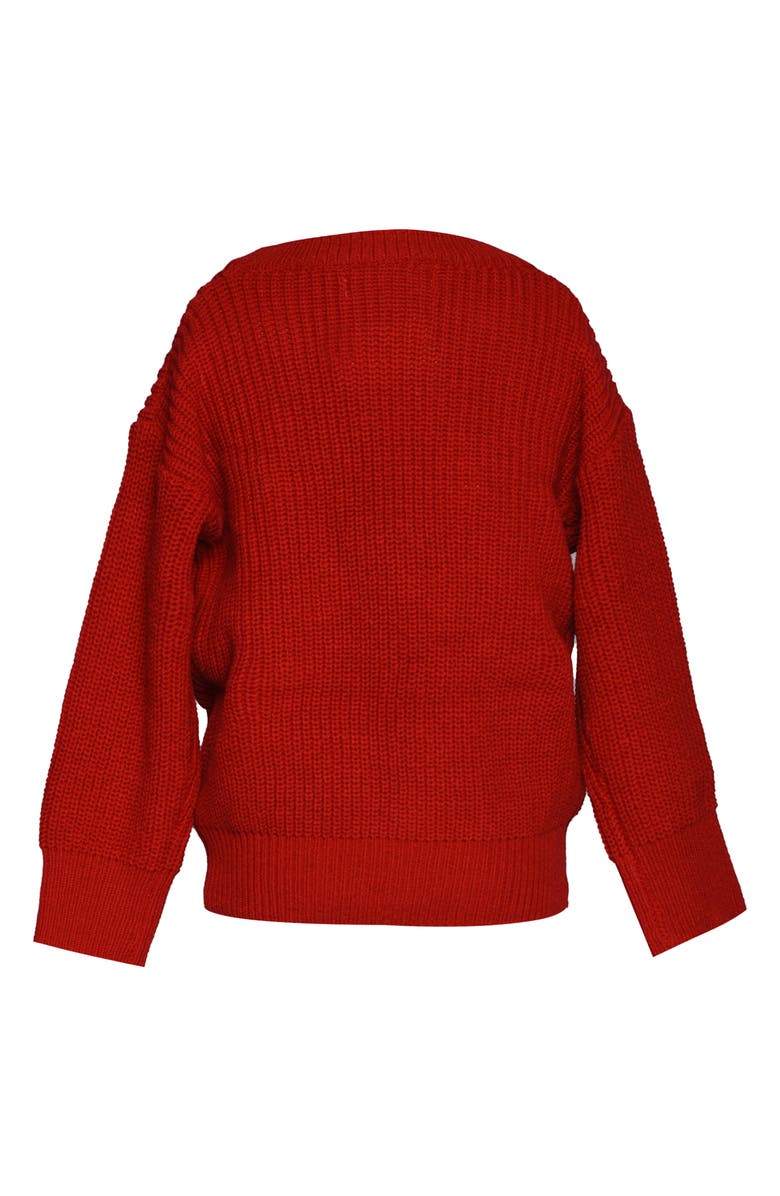 Truly Me Kids' Merry Holiday Pompom Embellished Graphic Sweater, Alternate, color, Merry Red