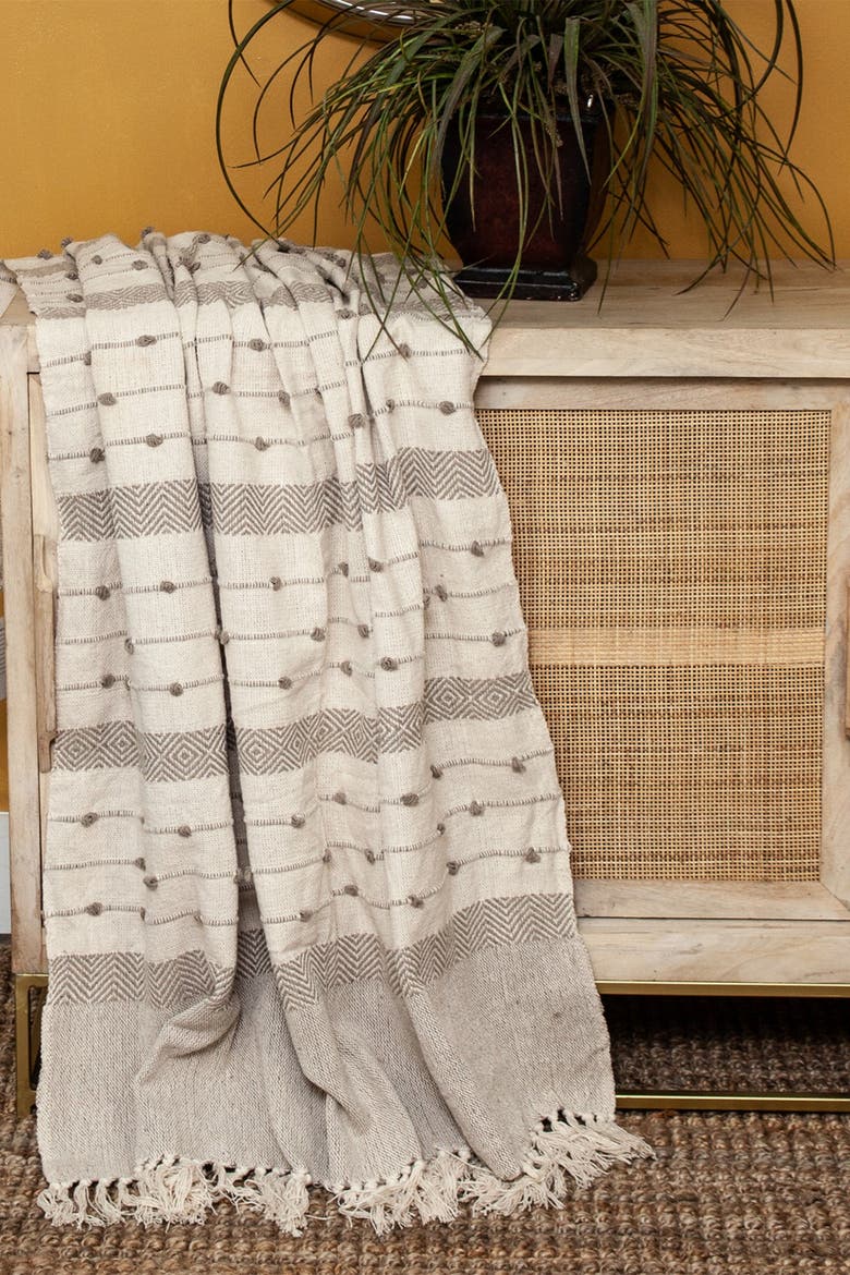 Ishan Eclectic Beige 52" x 67" Woven Handloom Throw, Main, color, BEIGE