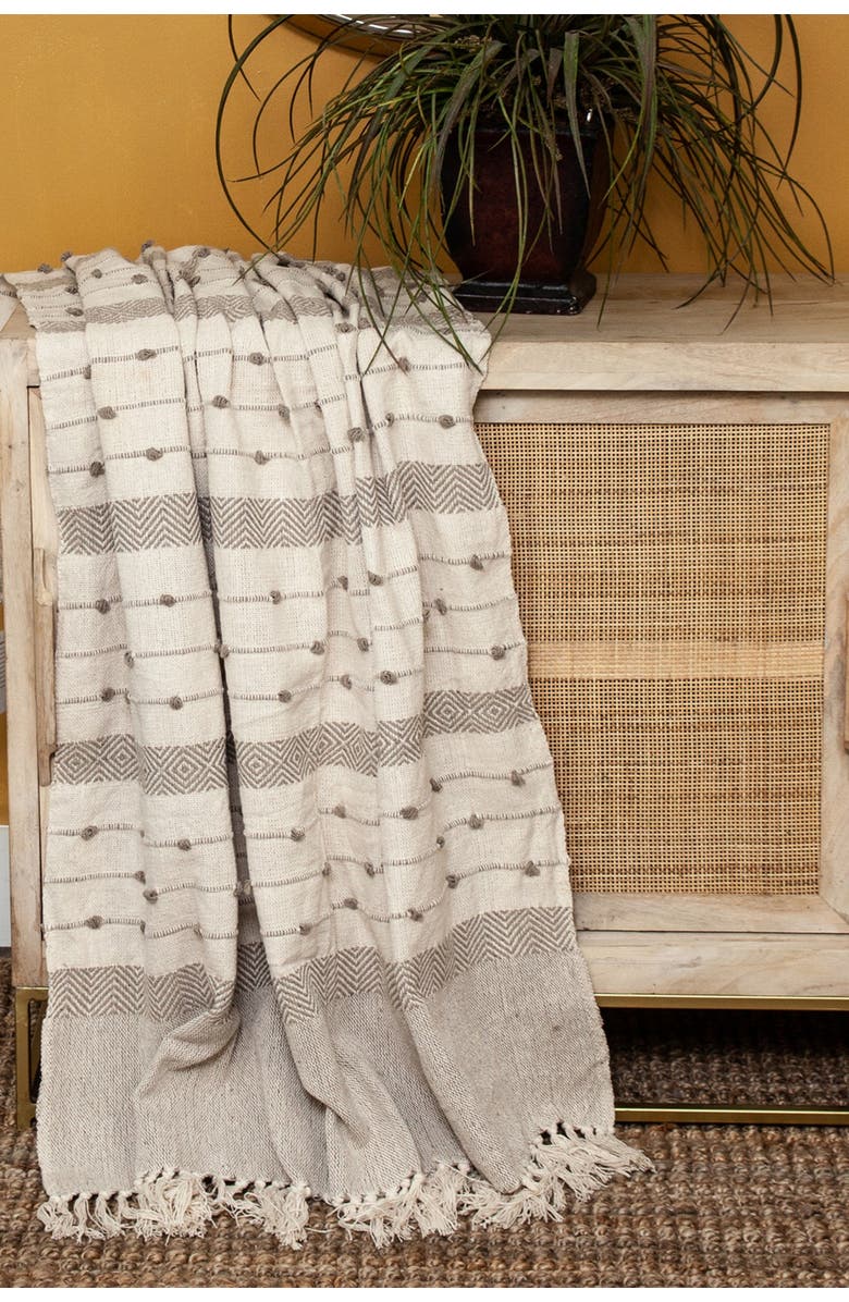 PARKLAND COLLECTION Ishan Eclectic Beige 52" x 67" Woven Handloom Throw, Main, color, Beige
