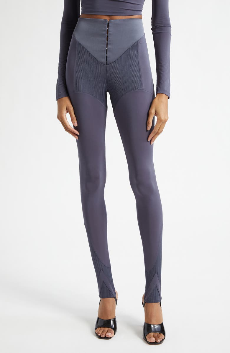 Jean Paul Gaultier Jersey & Rib Stirrup Leggings, Main, color, Petrol