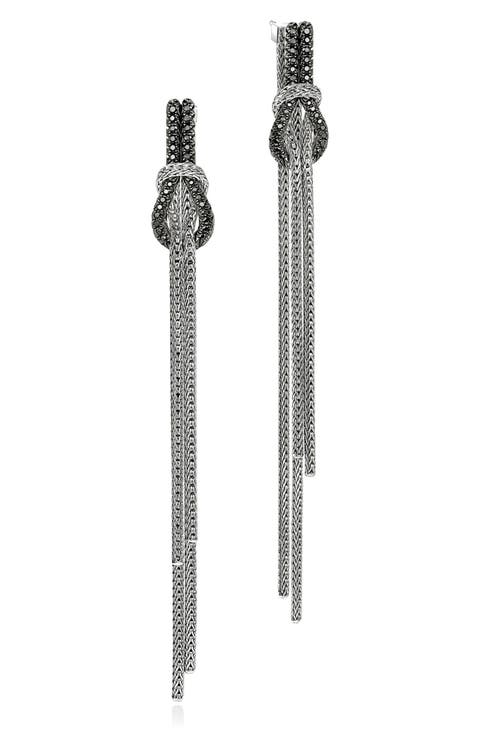Love Knot Drop Earrings, Black Sapphire