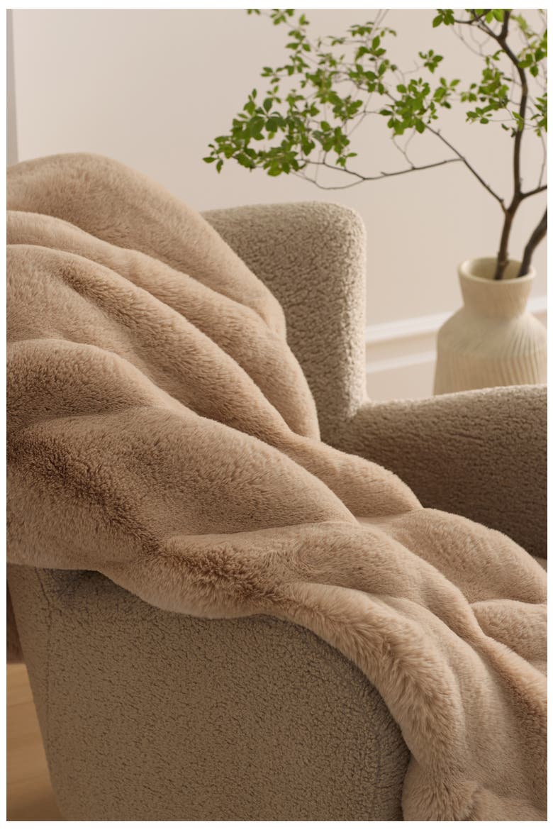 Channel Cuddle Faux Fur Throw Blanket, Alternate, color, BRANDY
