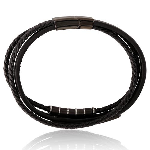 Lucky Brand Stainless Steel 3-row Cord Bracelet In Black