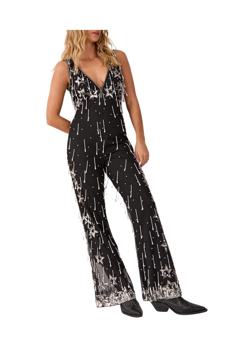 Droplet Plunge Jumpsuit, Alternate, color, Black