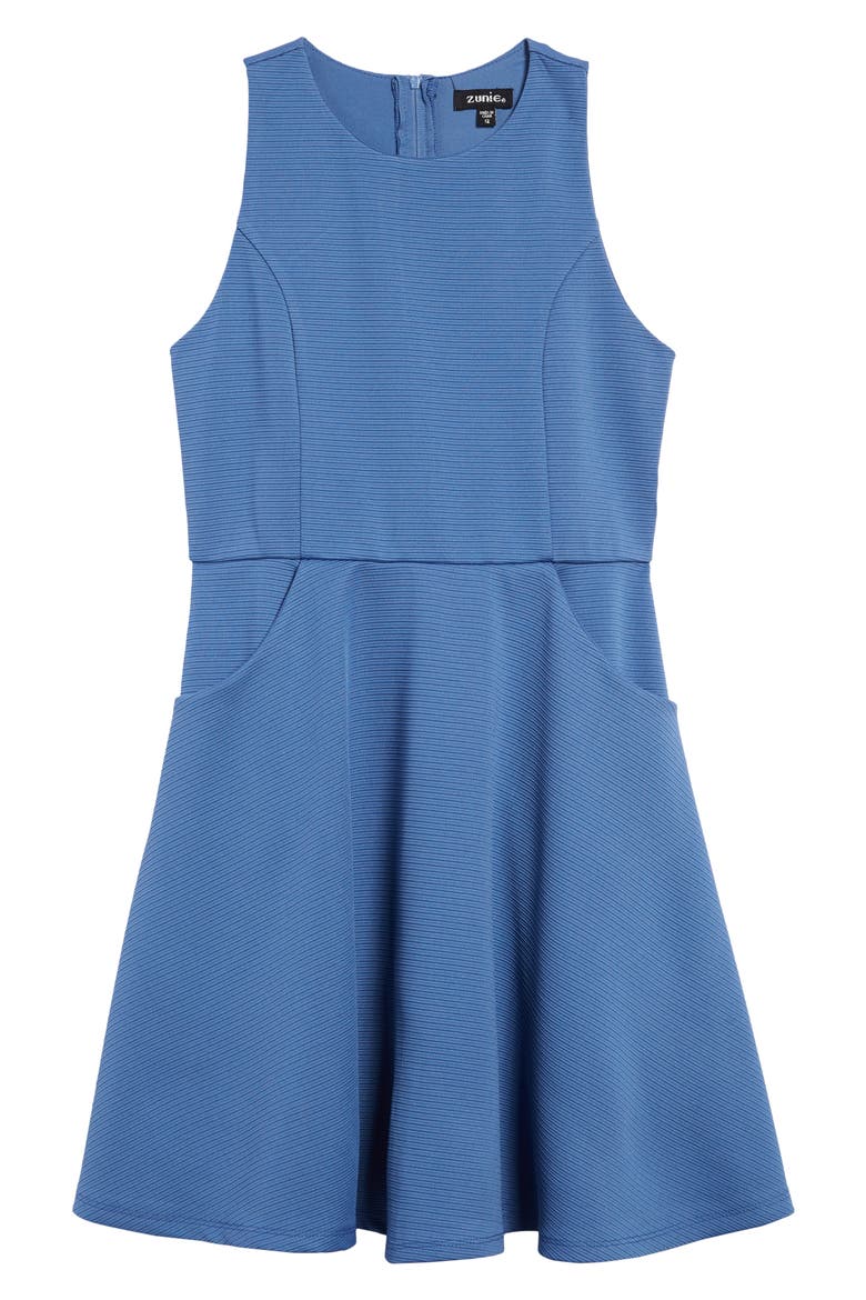 Ottoman Skater Dress, Main, color, DENIM BLUE