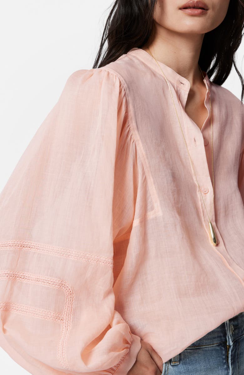 & Other Stories Embroidered Detail Long Sleeve Button-Up Shirt, Alternate, color, Orange Light