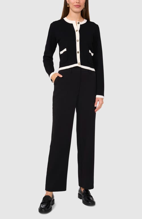 Halogenr Halogen(r) Contrast Trim Cardigan In Rich Black