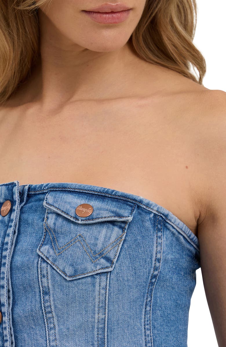 Wrangler Strapless Stretch Denim Bustier Top, Alternate, color, Wrangler Wrugged