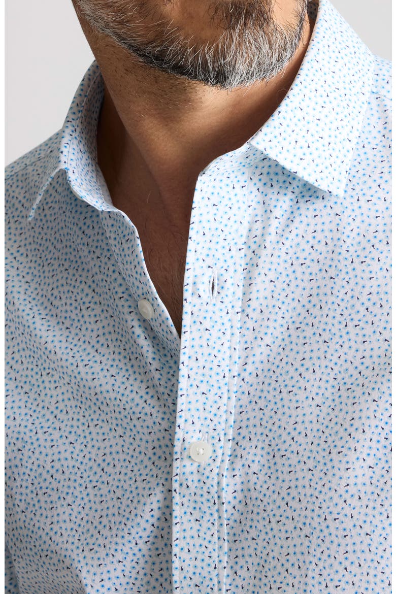 Brookstone Dandelion Print Short Sleeve Performance Button-Up Shirt, Alternate, color, BLUE