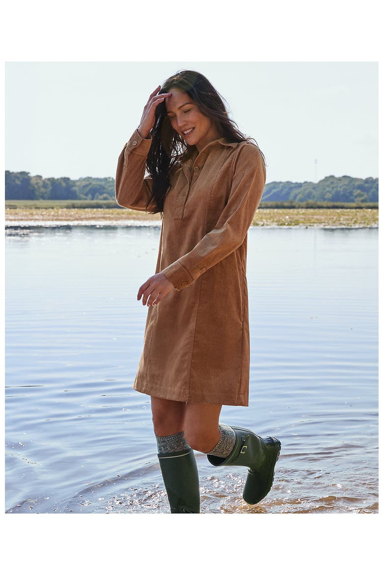 Wide Wale Corduroy Popover Shirt Dress, Alternate, color, Maple Toffee