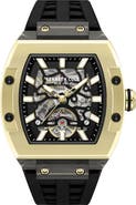 Kenneth Cole New York Skeleton Tonneau Automatic Silicone Strap Watch, 41.5mm x 53.5mm