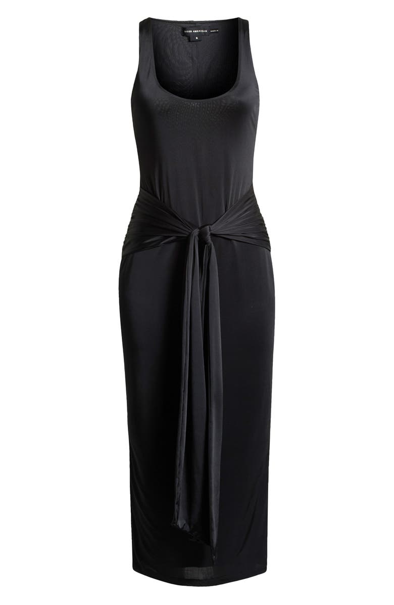 Good American Slinky Ruched Sleeveless Jersey Midi Dress, Alternate, color, Black001