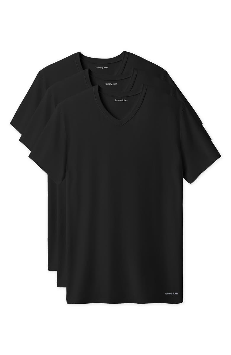 Tommy John 3-Pack Second Skin Stay Tucked V-Neck Undershirts, Alternate, color, Black