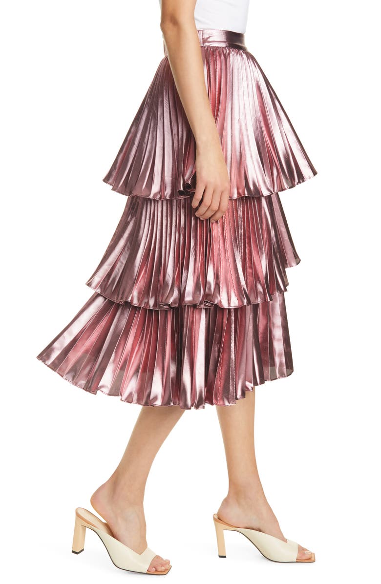 Tanya Taylor Ariana Metallic Pleated Skirt, Alternate, color, 