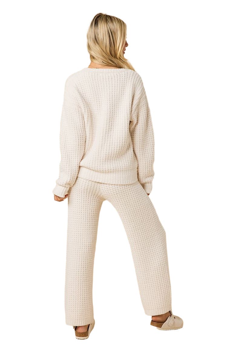 Waffle Marshmallow V-Neck Lounge Set, Alternate, color, Almond