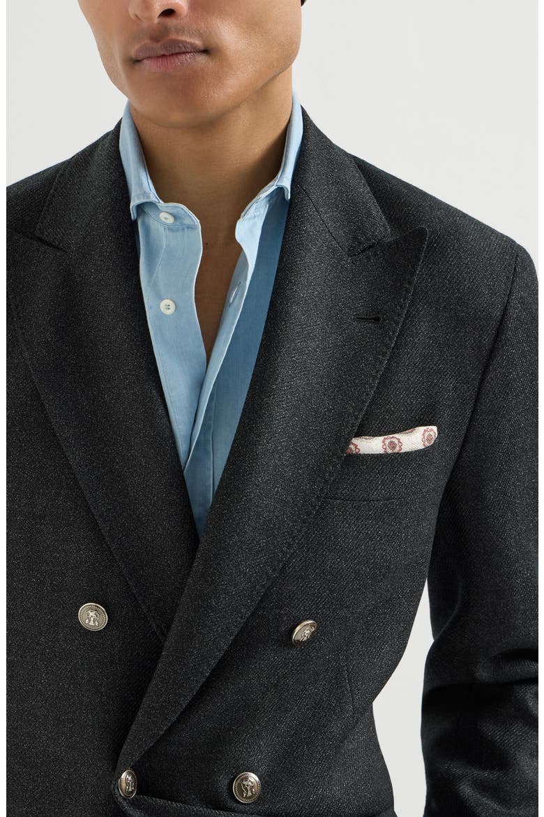 Mouliné virgin wool twill one-and-a-half breasted deconstructed blazer with metal buttons, Alternate, color, Anthracite