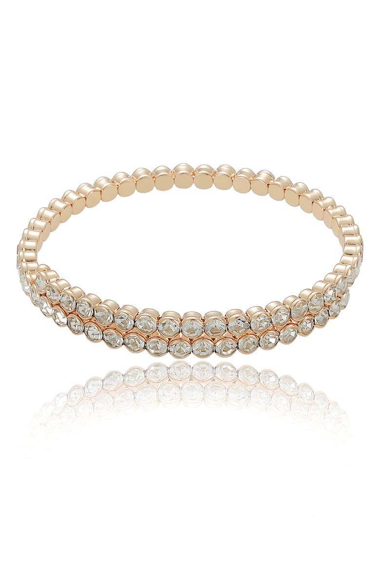 Ettika Overlapping Crystal Bangle Bracelet, Main, color, Gold