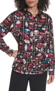 KARL LAGERFELD PARIS Printed Satin Button-Up Shirt