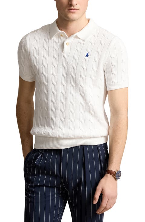 Cabled Cotton Polo Sweater