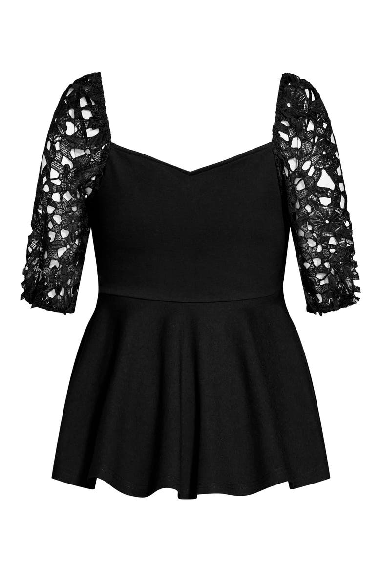 Noelle Lace Sleeve Peplum Blouse, Alternate, color, BLACK