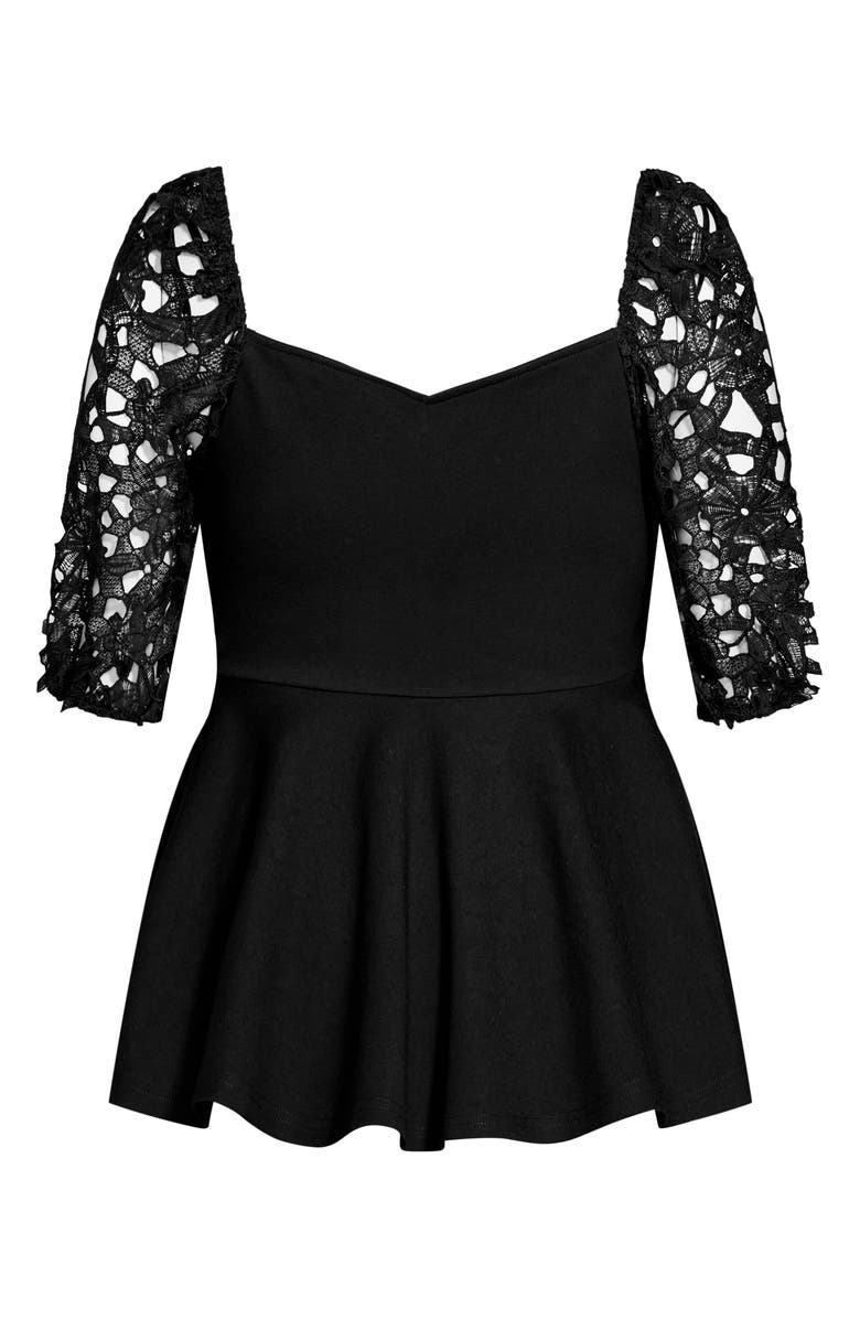 City Chic Noelle Lace Sleeve Peplum Blouse, Alternate, color, 