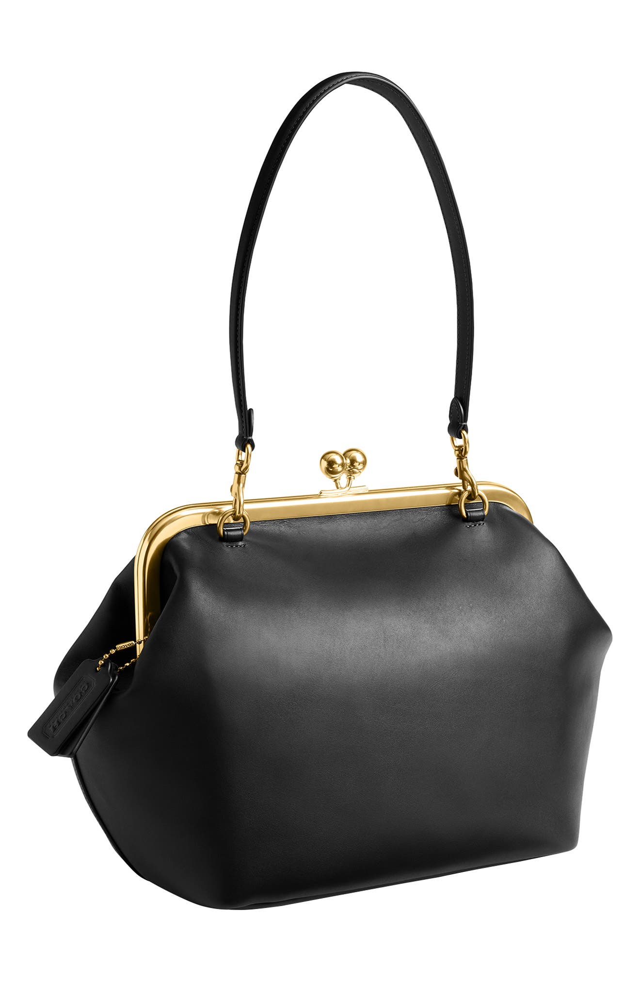 COACH Kisslock Glovetanned Leather Frame Bag, Alternate, color, Black