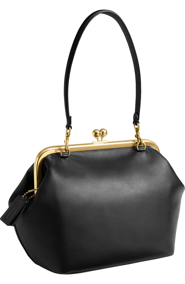 COACH Kisslock Glovetanned Leather Frame Bag, Alternate, color, Black