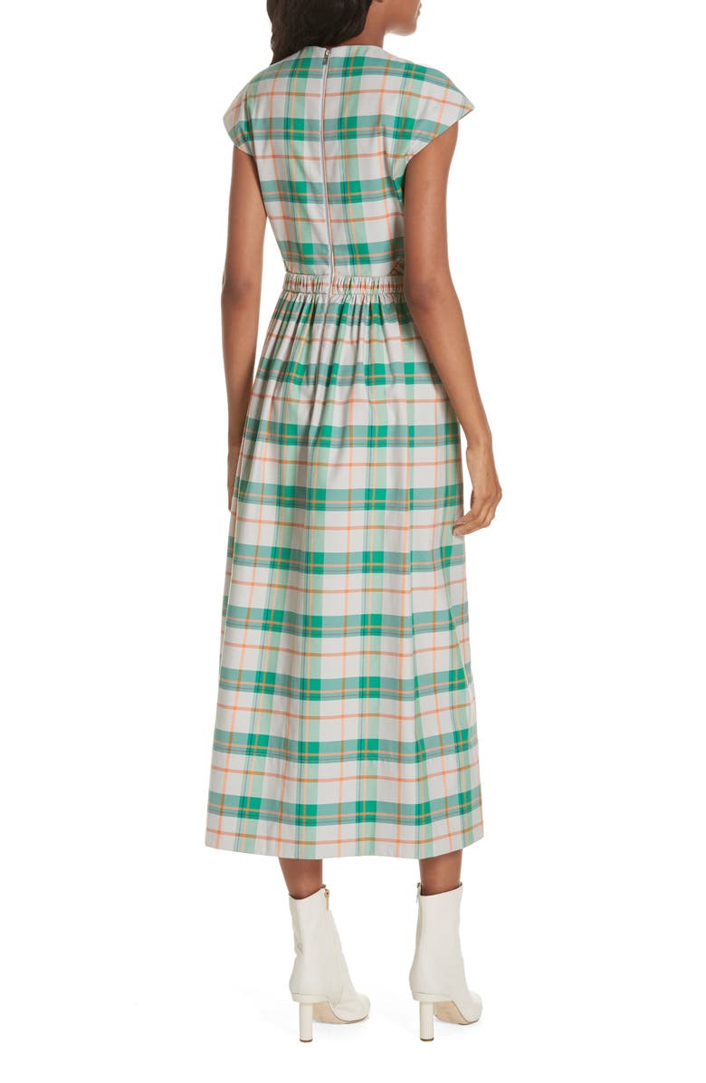 Tibi Hani Plaid Cutout Midi Dress, Alternate, color, 