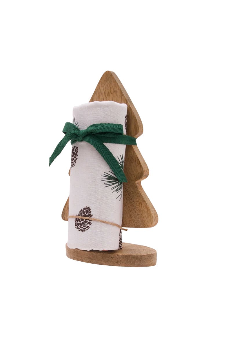 Pinecone Botanical Christmas Towel & Stand Gift Set, Main, color, Green