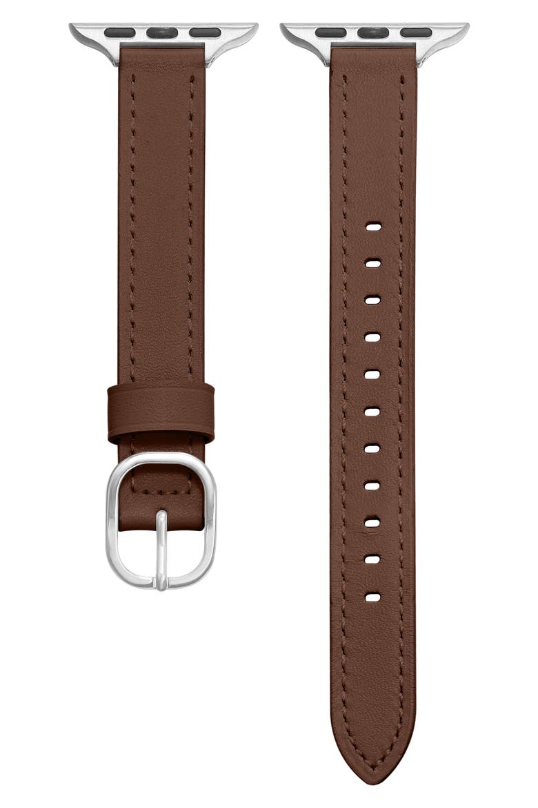 Carmen Skinny Leather Apple Watch® Watchband, Main, color, CHOCOLATE BROWN