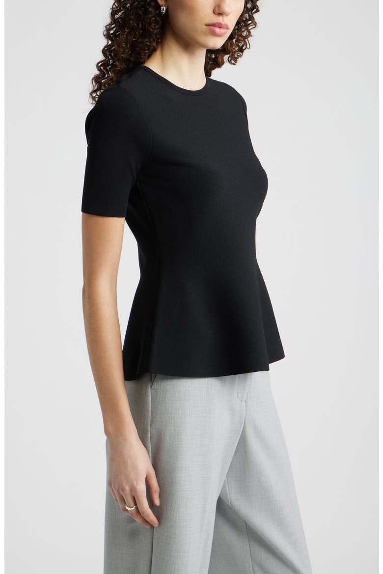 Short Sleeve Peplum Sweater, Alternate, color, BLACK
