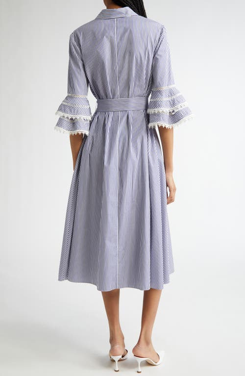 Carolina Herrera Stripe Tiered Ruffle Sleeve Belted Poplin Shirtdress In Multi