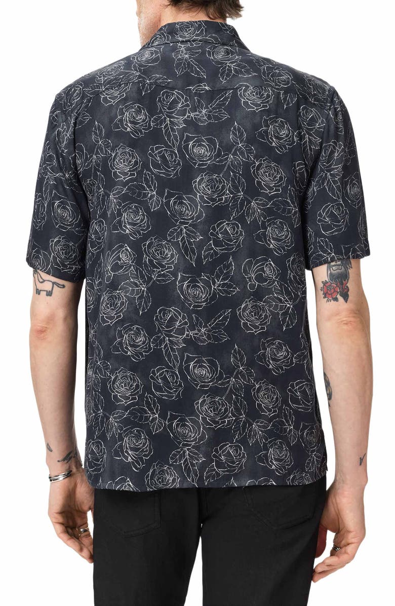 John Varvatos Dan Print Modal Camp Shirt, Alternate, color, Black