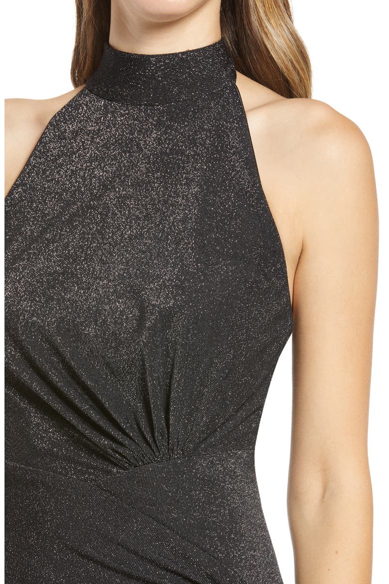 SHO by Tadahi Shoji Glitter Knit Halter Neck Body-Con Gown, Alternate, color, BLACK OPAL