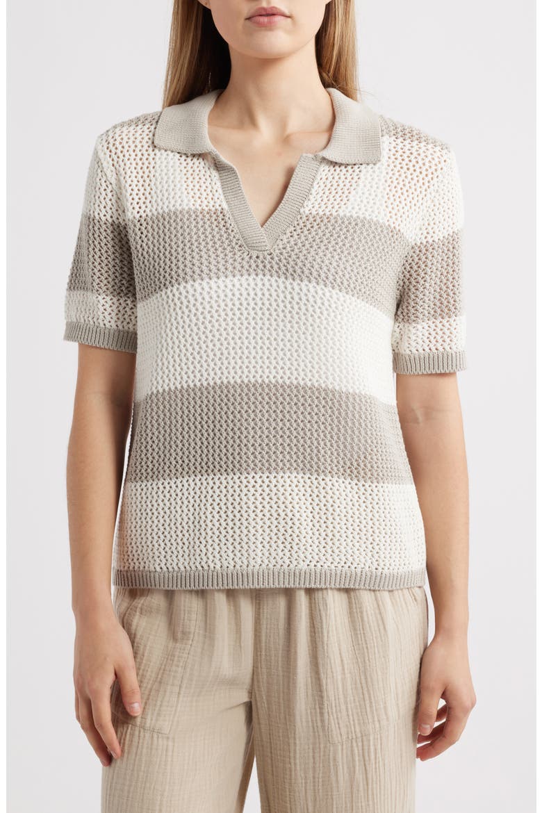 Skye Stripe Crochet Polo, Main, color, NATURAL/IVORY