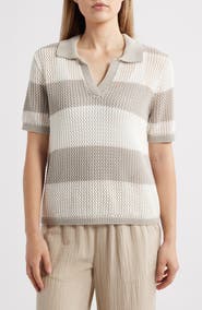 beachlunchlounge Skye Stripe Crochet Polo