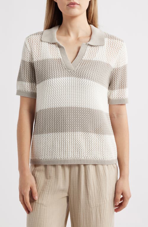 Beachlunchlounge Skye Stripe Crochet Polo In Neutral