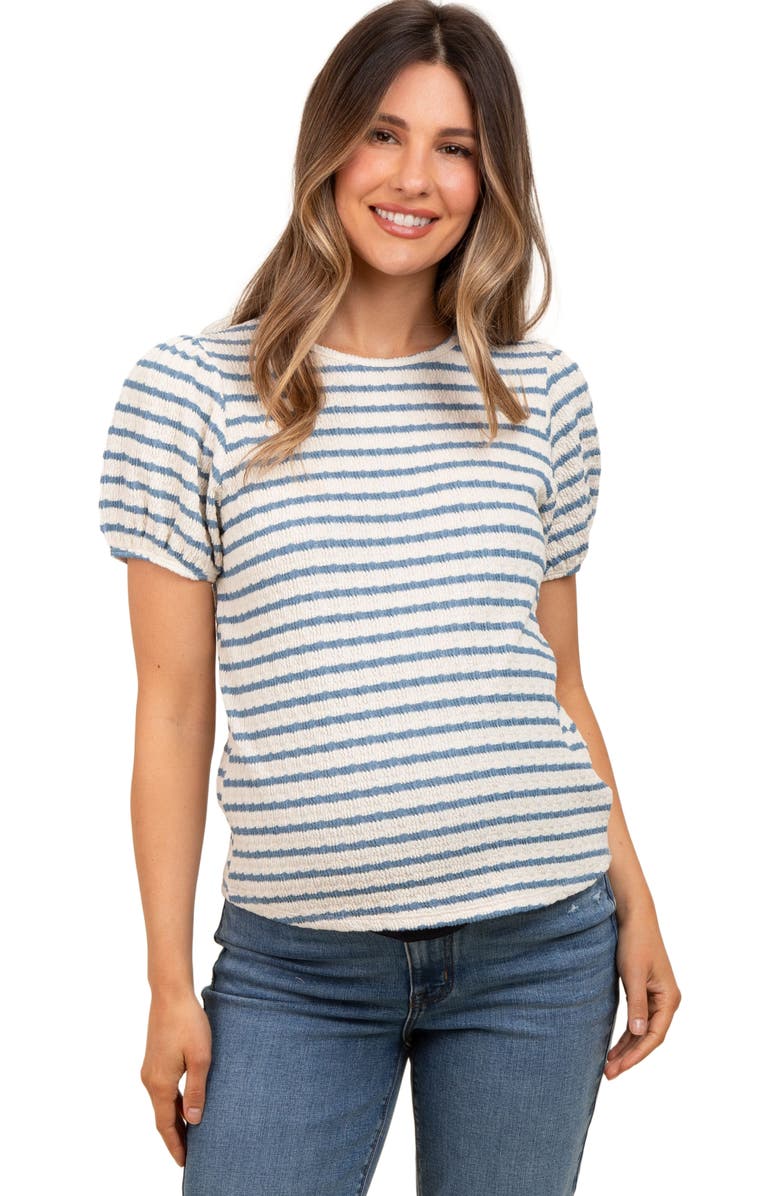 PinkBlush Striped Textured Puff Sleeve Top, Alternate, color, Light Blue